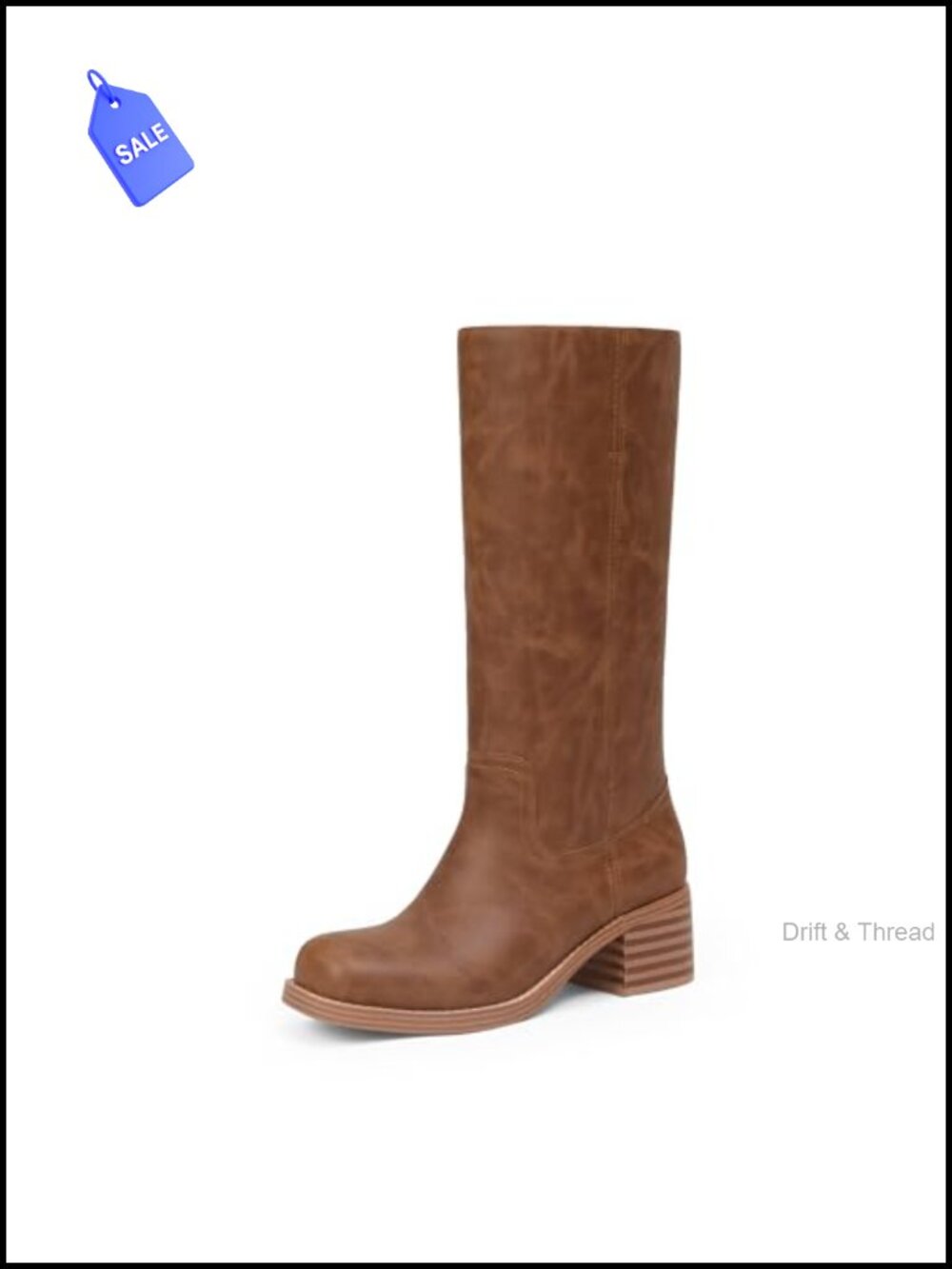 Mid Calf Boots Chunky Block Low Heel Square Toe Faux Leather